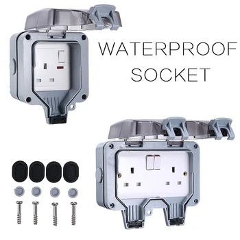 

1pc Weatherproof Waterproof Socket Main Power Switched 1/2 13A Outdoor Use For Home Tools Accessories Outlet Grounded