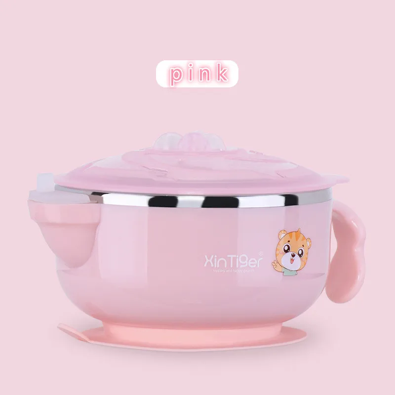 Pink Детская миска для воды из нержавеющей стали 304 года, Детская миска для кормления, посуда, Детская термо-консервированная чаша для присосок, противоскальдинг - Цвет: Pink