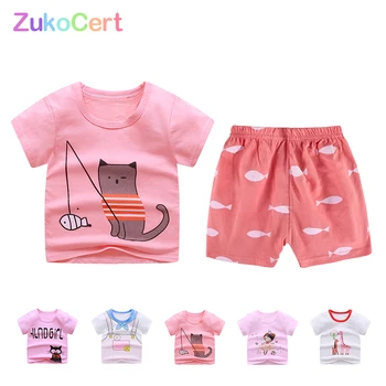 

ZukoCert Summer girls clothes suit cotton baby children soft shorts t-shirt toddler baby cartoon Pink cute clothes for 1-5 Year