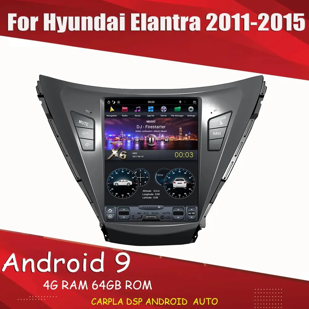 

For Hyundai Elantra Android car multimedia tesla style radio car 2011-2015 PX6 4G 64G BT GPS Navi Radio Stereo Head Unit