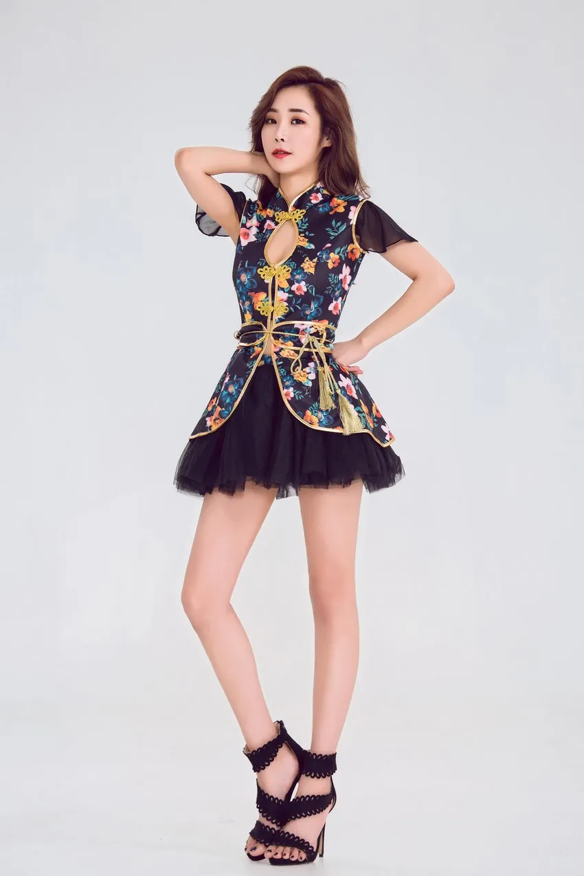 Сексуальный Ретро Cheongsam костюм Болельщицы одежда футбол баскетбол Cheer Team девушка Черлидинг униформа сценическая