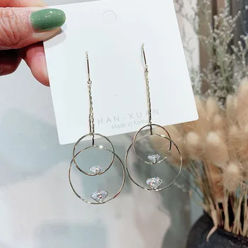 

Fashion Earrings Temperament Net Red Dongdaemun Simple Circle Set Long Ear Hook Diamond Set All-match Earrings