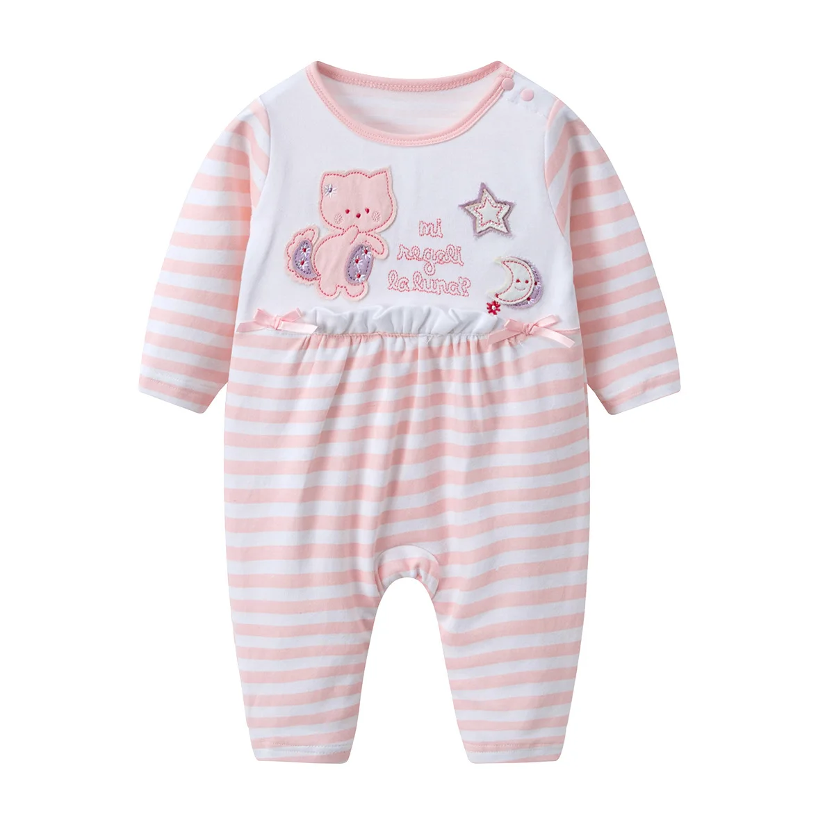 

0-3 Years Old Baby Baby Clothes 2018 Autumn New Style Shrimp Powder Heart Flower Long Sleeve One-piece Romper Childrenswear