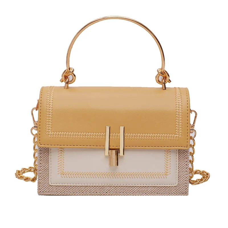 

Contrast Color Leather Handbag Female Satchels Casual Daily Crossbody Bag Yellow White Flap Sweet Ladies Party Fashion Pouch