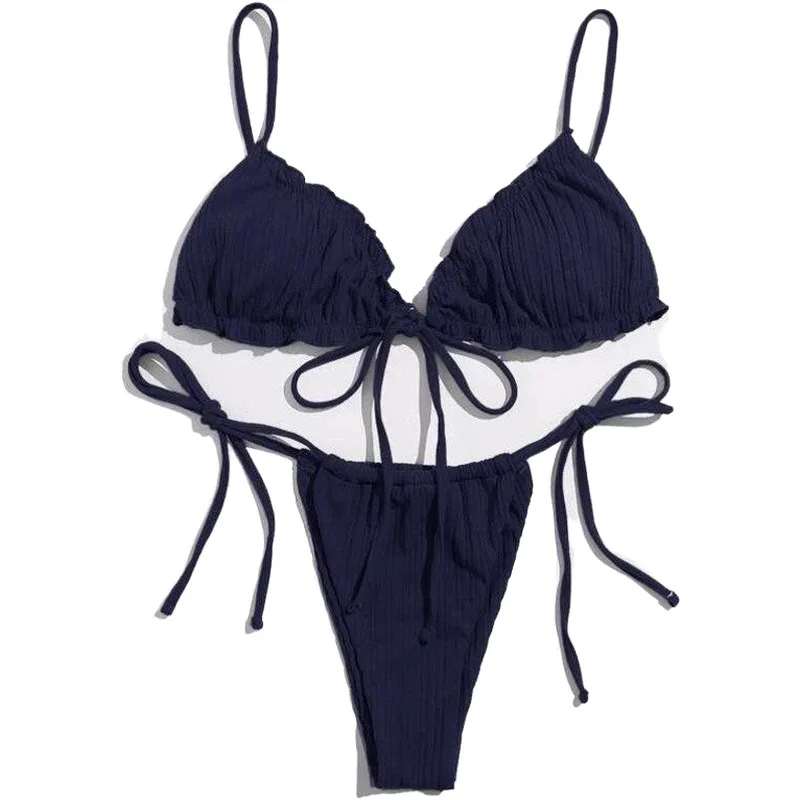 2021 New Fashion Ladies Solid Color Swimsuit Sexy High Waist V neck Pit