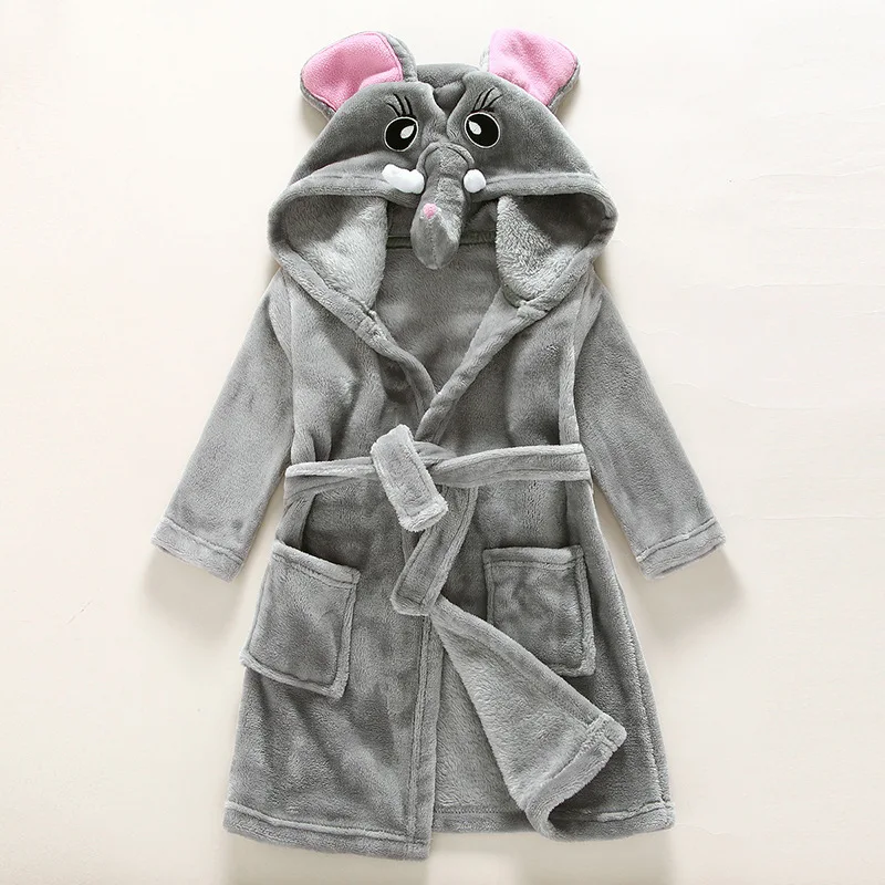 New Winter Flannel Kids Sleepwear Robe For Baby Boy Girls Cartoon Animal Bathrobe Autumn Hooded Warm Children Pajamas Bathgrowns (9)