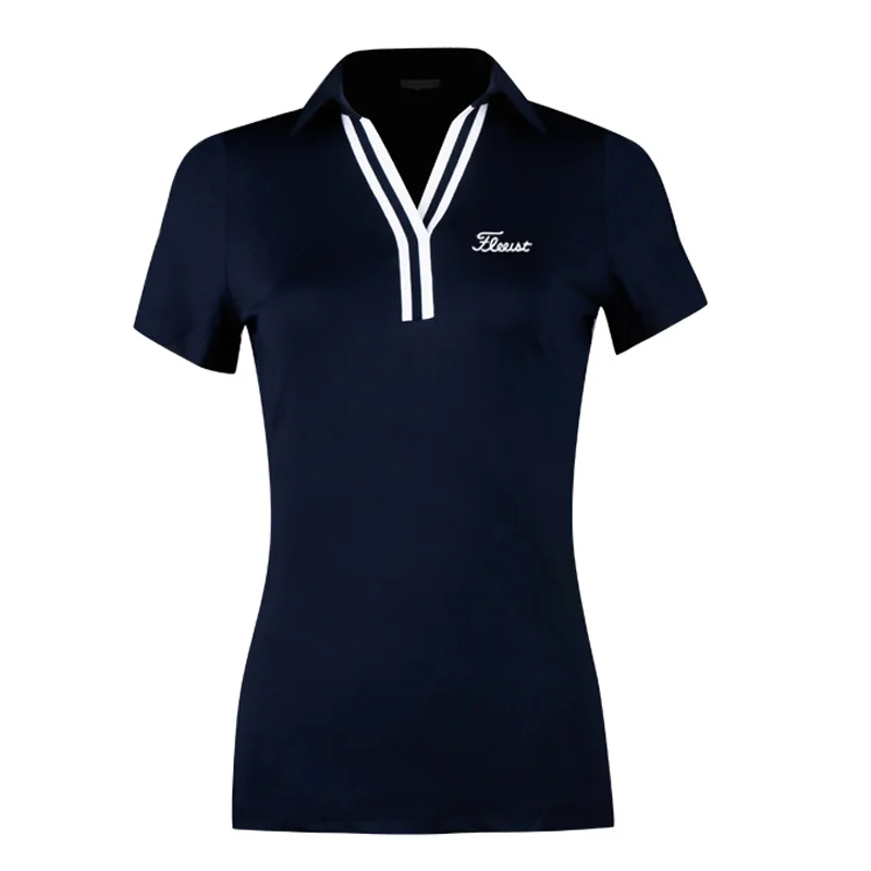 2021 Golf Ladies Sports Wear Shortsleeved Tshirt Stretch Vneck Top