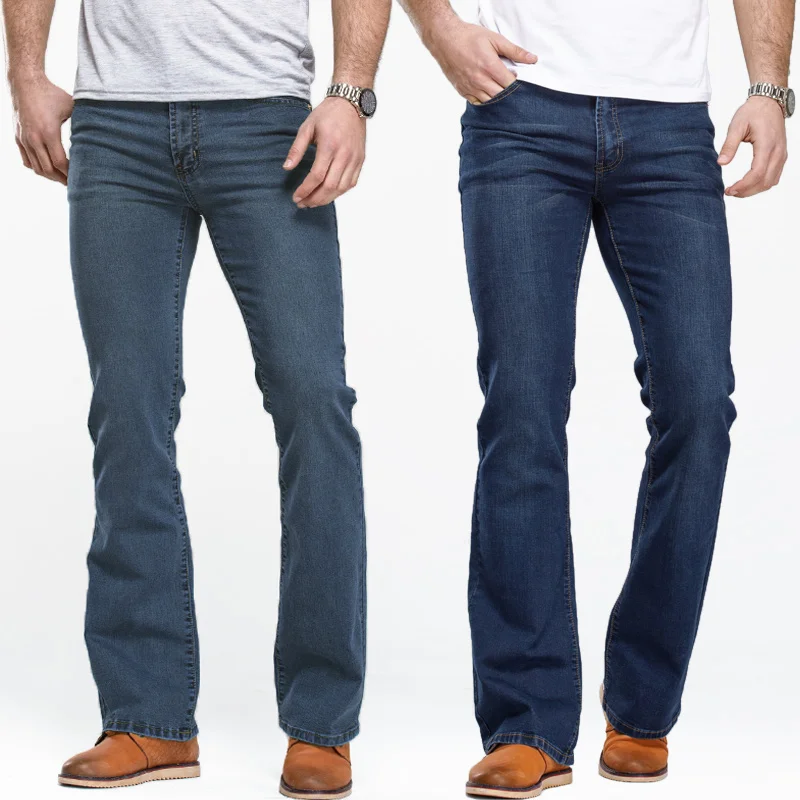 Pantalones vaqueros con corte de bota para hombre, Vaqueros elásticos de diseño clásico, ajustados, color azul de marca famosa, color negro