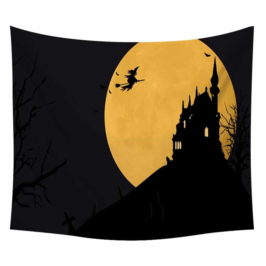 

Halloween Tapestry Witch Pumpkins Tree Bat Moon Print Wall Hanging Tapestry Art Home Party Decoration witchcraft tapiz pared Q3