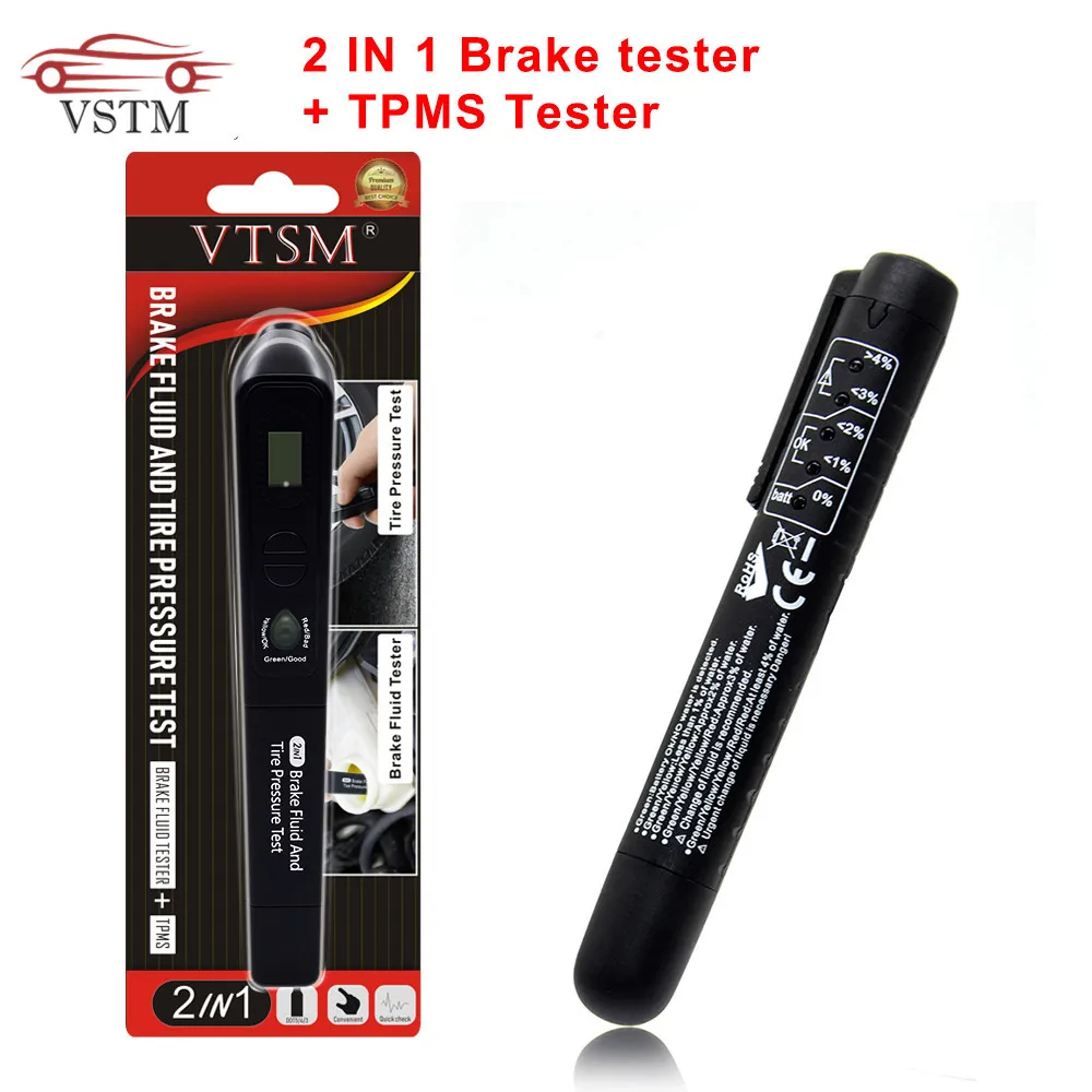 

2019 Auto Liquid testing Brake Fluid Tester TPMS 2 IN1 pen 5 LED indicator display mini electronic pen brake fluid tester