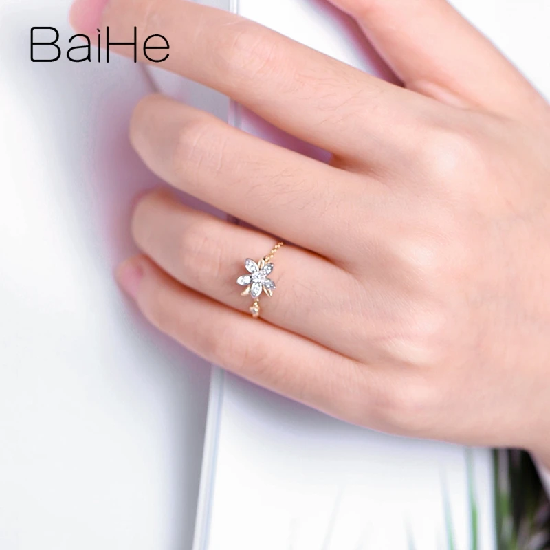 BAIHE, 18 карат, желтое+ белое золото, сертифицировано, 0.09ct, натуральные бриллианты, для женщин, обручальное кольцо, модное, хорошее ювелирное изделие, подарочное кольцо