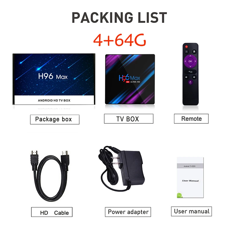 4 64G H96 MAX Android 9,0 ТВ-приставка 4 Гб ОЗУ 32 Гб 64 Гб ПЗУ ТВ-приставка RK3318 4K 2,4G/5G WiFi Bluetooth Смарт-медиаплеер Прямая поставка - Цвет: 4 64G