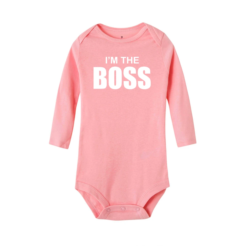 I'M THE BOSS/хлопковая одежда с длинными рукавами для новорожденных; комбинезон с принтом для маленьких мальчиков и девочек; боди для малышей; милая осенняя одежда для детей - Цвет: R037-LRPPK-