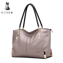 FOXER Брендовые женские сумки из коровьей кожи, женская сумка на плечо, дизайнерская роскошная женская сумка, Большая вместительная сумка на молнии для женщин
