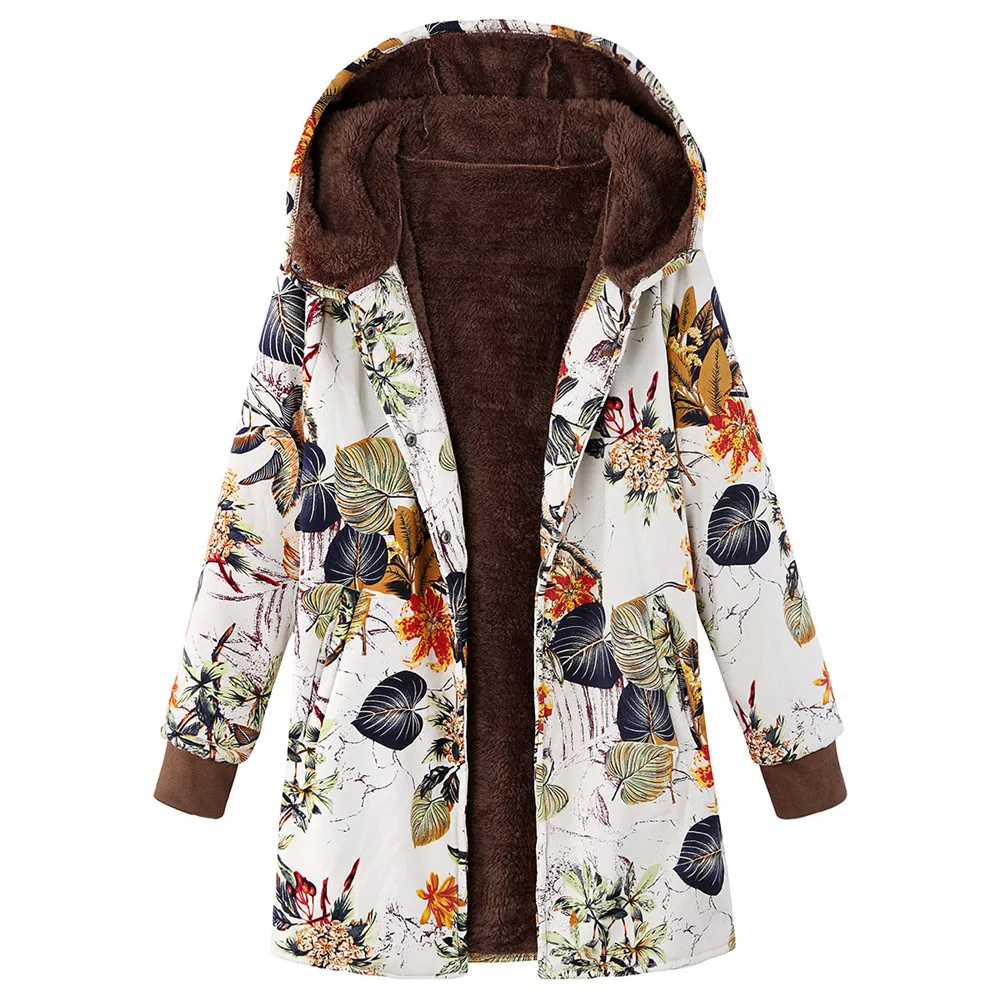 Wipalo размера плюс 5XL Толстая теплая куртка Осень Зима Женское пальто с капюшоном цветочный принт Ретро женские хлопковые парки верхняя одежда
