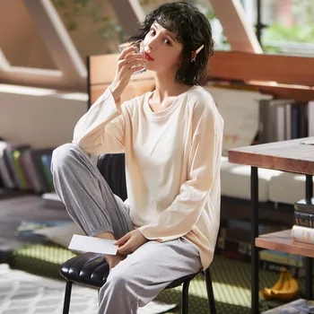 

2020 Autumn 100% Cotton Pajamas Sets Women Long Sleeve Sleepwear Suit Pyjama Femme Homewear Loungewear Pijama Mujer Home Clothes