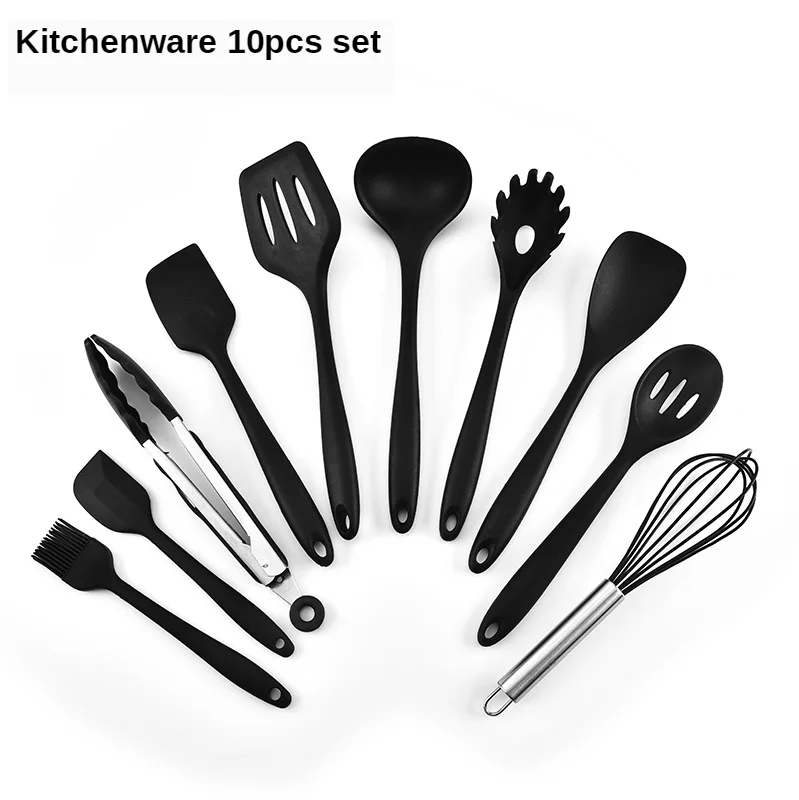 

10pcs set cooking tool kitchen utensils Silicone Soup Spoon Spatula Brush Scraper Pasta Server Egg Beater utensilio de cozinha