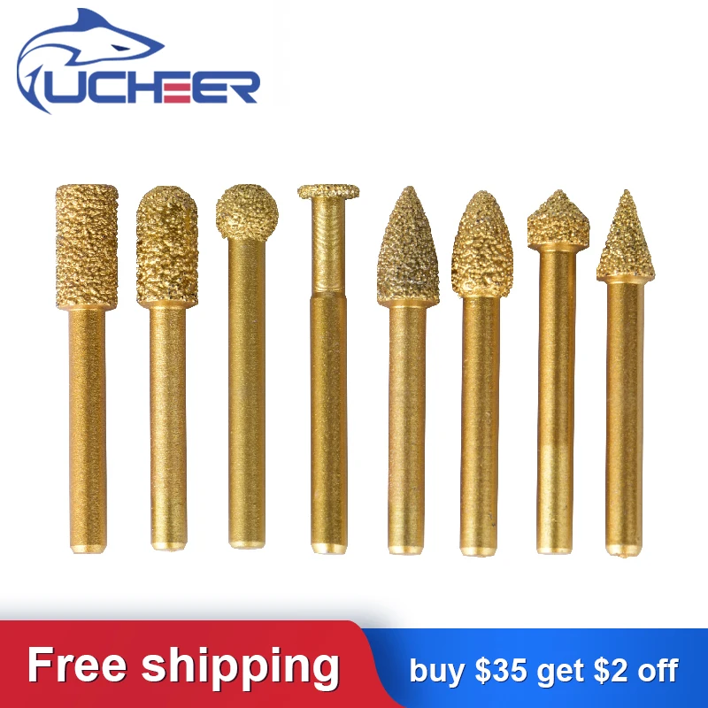 

UCHEER 1set/20pcs Stone Engraving Router Bits Marble Granite for CNC Machine Carving Tools golden