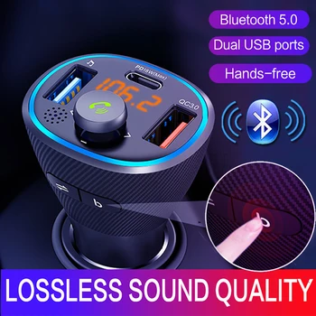 

2020 Bluetooth 5.0 FM Transmitter PD 18W Type-C QC3.0 USB Charger Handsfree Call U Disk Music Play