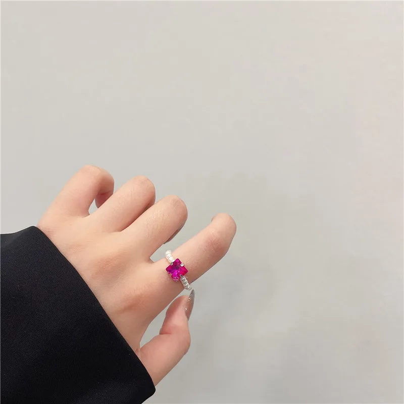 Finger ring jewelry accessories ring set Kpop Romantic Coloful Crystal Pearl Elastic Rope Beaded Ring Smooth Irregular Geometric Square Oval Rings for Women Jewelry