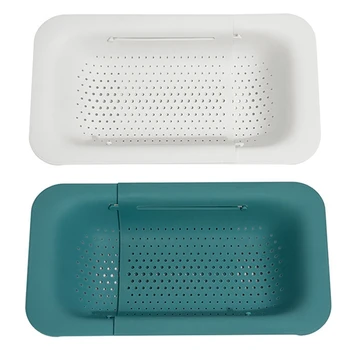 

2Pcs Retractable Sink Drain Basket Plastic Dish Rack Vegetables Filter Water Baskets Storage Basket - White & Green