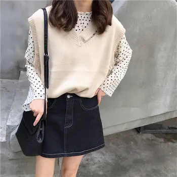 

Hzirip Autumn Fresh 2019 Elegant Casual Sweet Hole Vest Women Sleeveless Knitted All Match Pullovers Warm Soft Loose Sweater