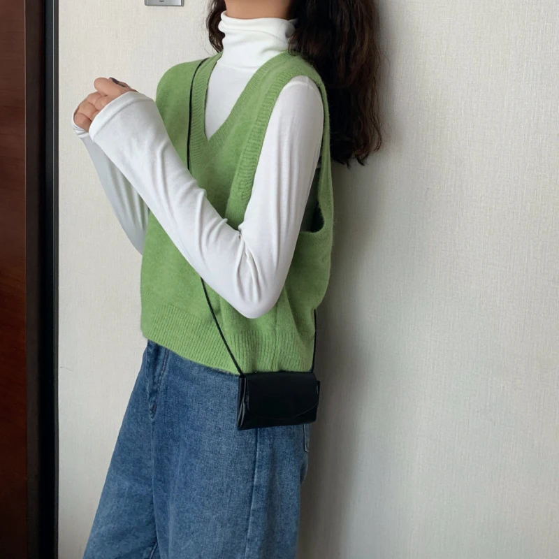 Korean Style Soild Color Women Sweater Vest Short Paragraph Loose Sweater Women's Autumn Wear New Wild Female Sweater Vest