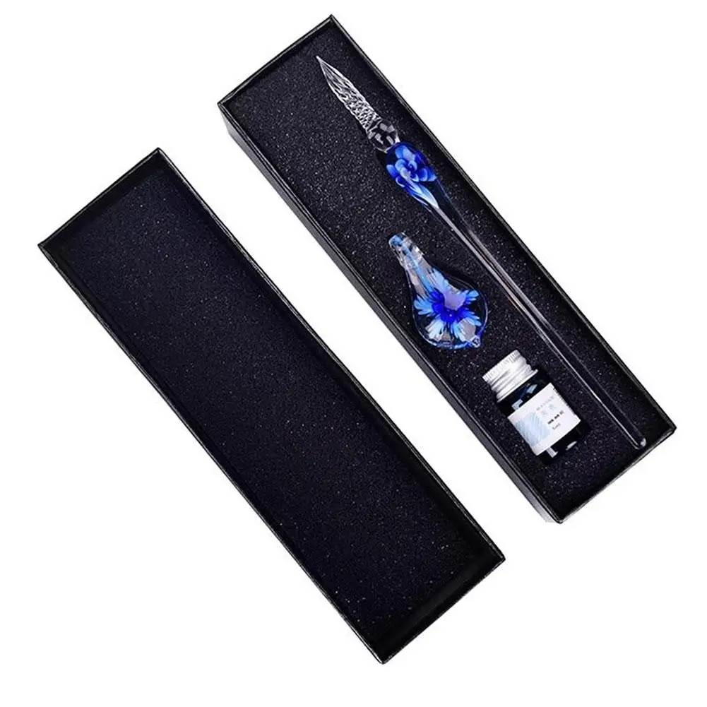 Glass Dip Pen Fountain Crystal Ink Signature Inside Flower for Writing Art Decor Gift перьевая ручка pluma estilografica |