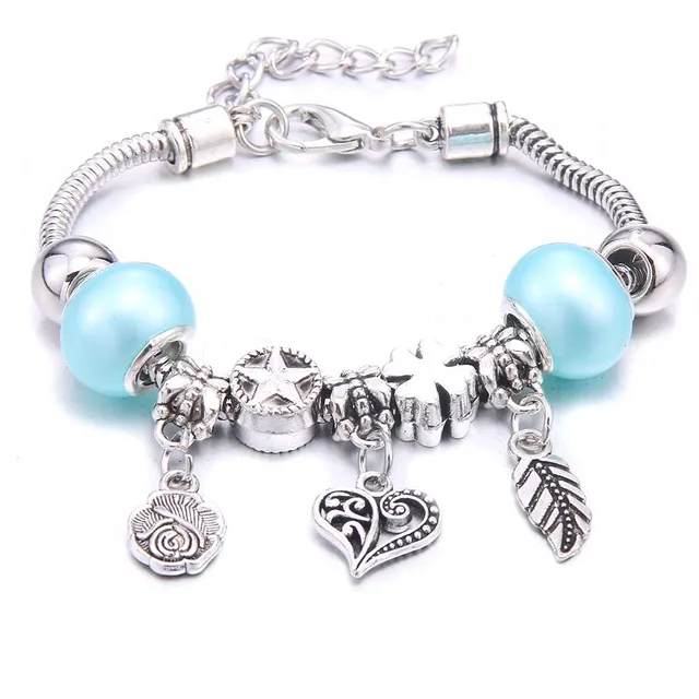 Antique Crown key lock Shape 6-colors crystal Charm Bracelets for Women Glass Beads Brand Bracelet & Bangle DIY Jewelry Gifts 31