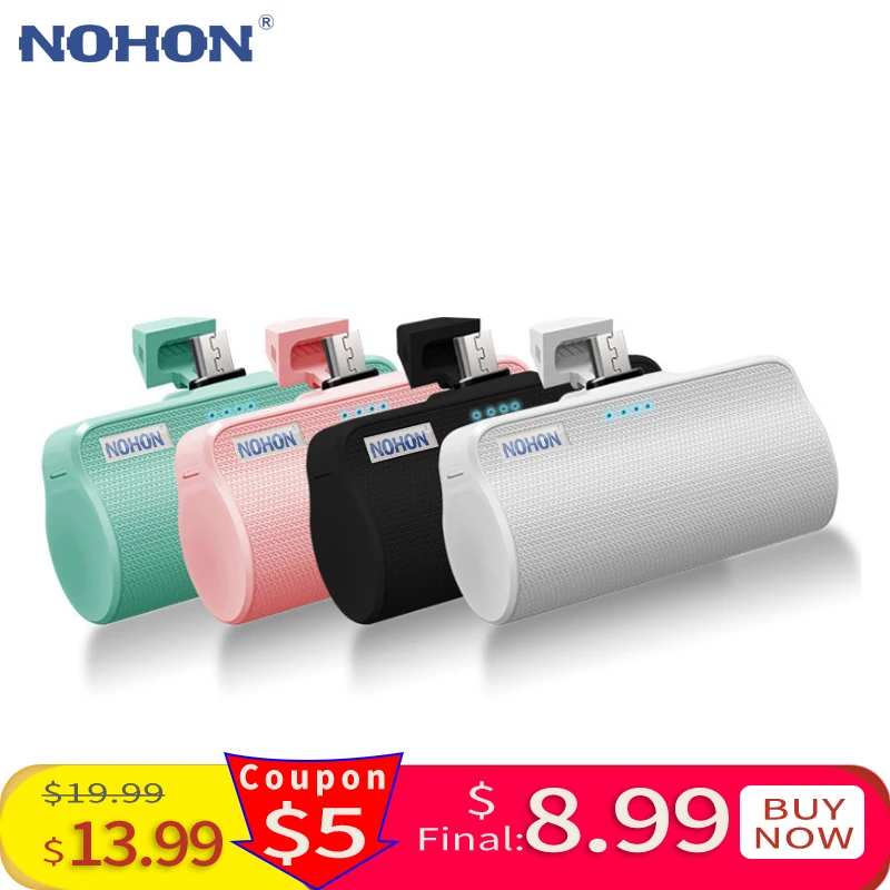 

NOHON 3000mAh Fast Charging Portable Mobile Power Supply For Samsung LG Android Phones Small Pocket Power Bank With Free Cables