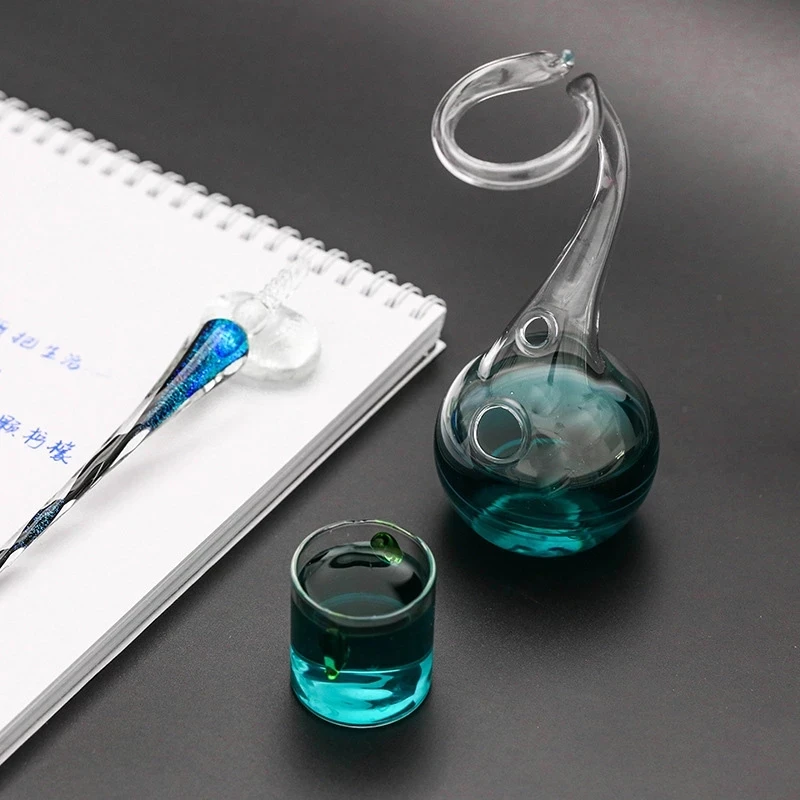 Highergo Glass Pen Washing Holder Handmade Dip Pen Penholder School Gift Stationery Office Desk Organizer Decoration Supplies pen holder desk organizer pen and brush holder