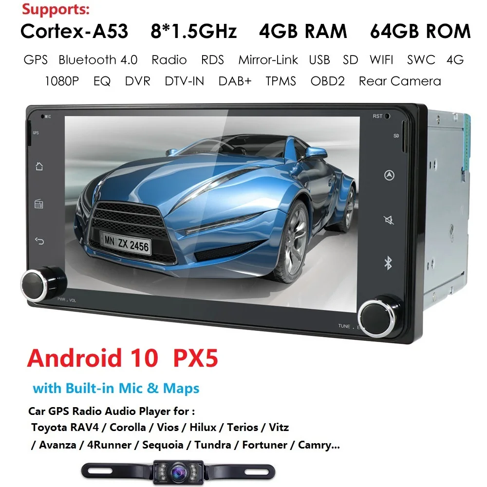 

2din android10.0 octa core 4gram 64grom car multimedia player for Toyota Terios Hilux Vios 4Runner Fortuner Echo Alphard Sequoia