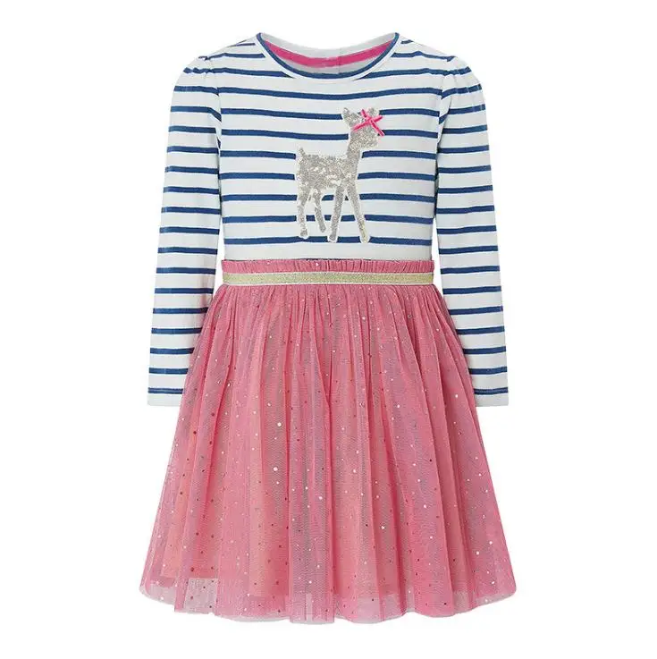 

Girls' 2020 New Autumn Fashion Striped Mesh Dress