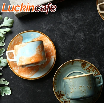 

European coffee cup and saucer set creative ceramic flower teacup afternoon cup and saucer coffee utensil small luxury cup