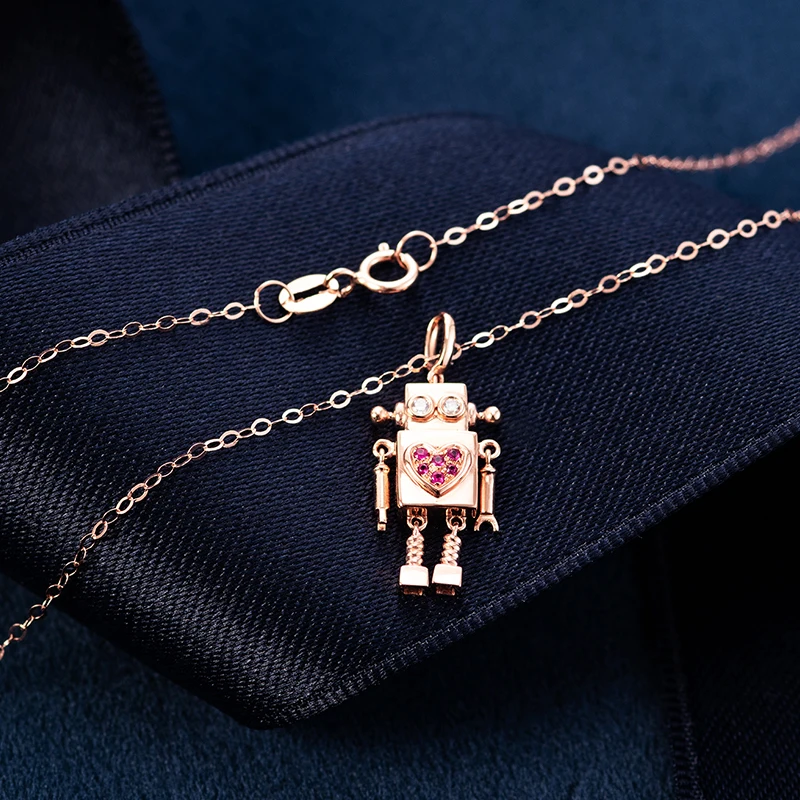 Aazuo 18K Rose Gold Natural Ruby Real Diamonds Fashion Lovely Move Robot Pendent with Chain Necklace gifted for Women Au750