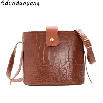 

Women's Bag Wholesale 2020 Simple Bag Fashion Pure Color Crocodile Bucket Shoulder Bag Crossbody bag