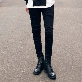 

Large size Korean version of stretch black jeans tight-fitting cotton pencil pants feet pants winter boots low rise punk