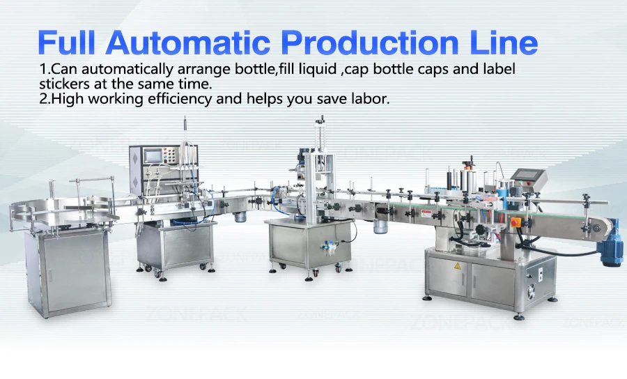 ZONEPACK Production Line Bottle Round Configuration Automatic Plastic Bottle Labeler Liquid Filling Capping And Labeling Machine