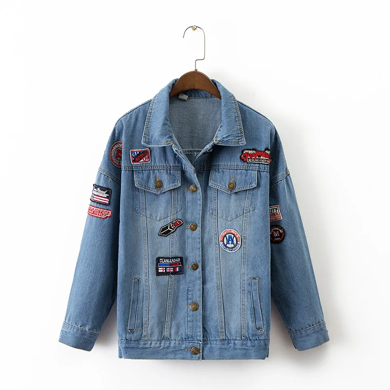 

17 Years Autumn New Style Korean-style Fashion Loose Applique Retro Jeans Coat Jacket Women's