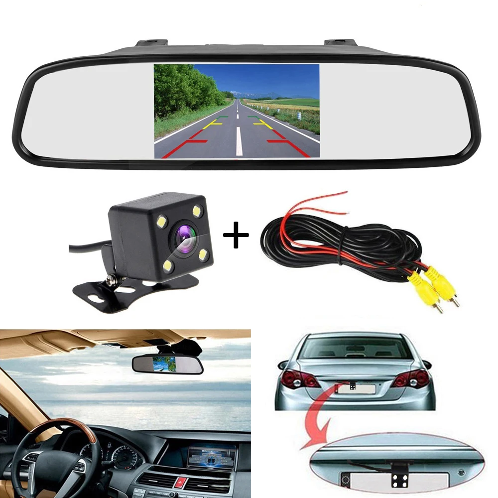 Podofo Car Dvr Camera Auto 4.3" Car Rearview Mirror Monitor Video Auto Parking Kit 4 LED Night Vision Reversing Car-styling