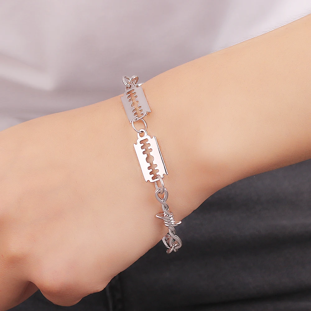 Хип-хоп стиль панк готика металлическая колючая проволока Brambles лезвие бритва ссылка браслет ювелирные изделия колье для женщин мужчин пара подарок