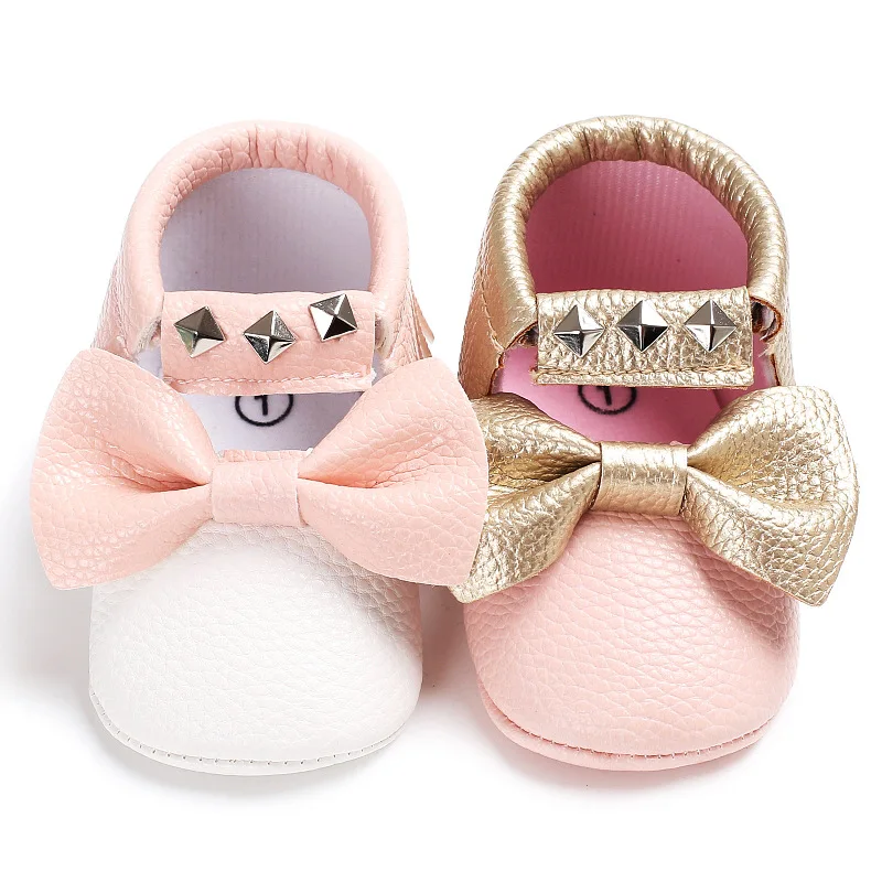Kids Shoes Autumn New Style Faux Pu Bow Baby Toddler Shoes Princess Style Car Suture Girls Baby Shoes