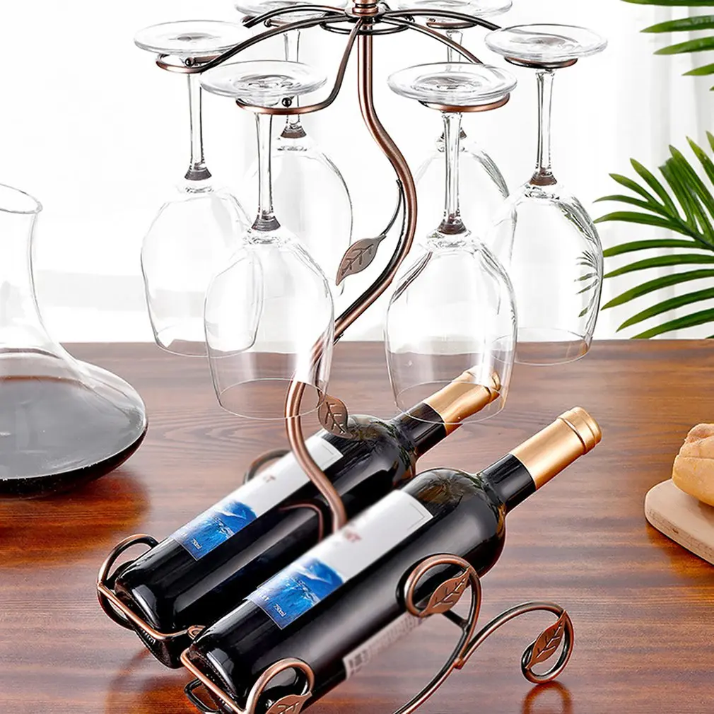 Wine Display Rack Wine Glass Metal Rack Creative Wine Shelf Double Bottle Six Cup Holder European Wrought Wine Glass Holder