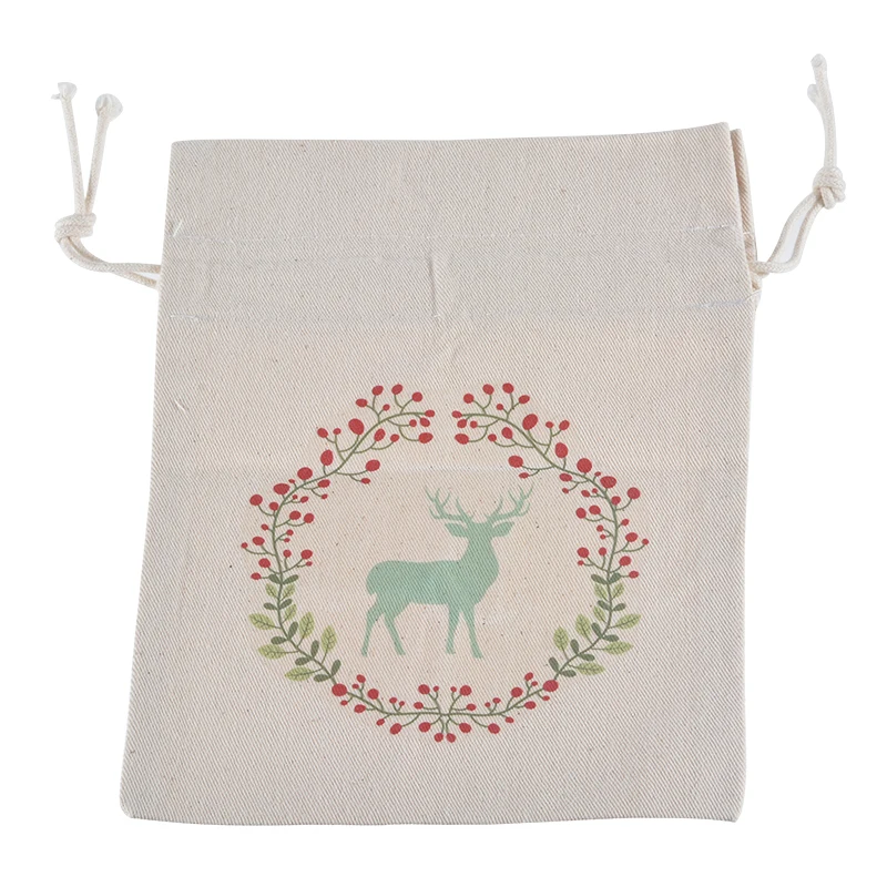 

2PCs Linen Color Cloth Bags Printing Deer For Jewelry Storage Little Drawstring Gift Pouches Fit Chritsmas Gifts 2019