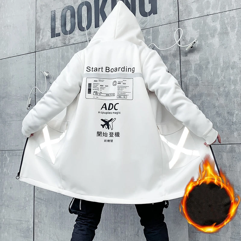 Deals Winter Long Fleece Jacket Men Fashion Harajuku Thick Windbreaker Overcoat Male Outwear Hip Hop Streetwear Coats Male DG530