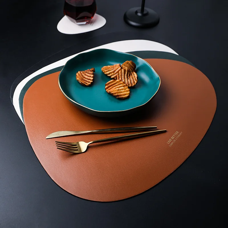 

Pad Mat Decorative Coffee Coasters PU Leather Placemat European Style Leather Table Mat Placemats Home Decoration
