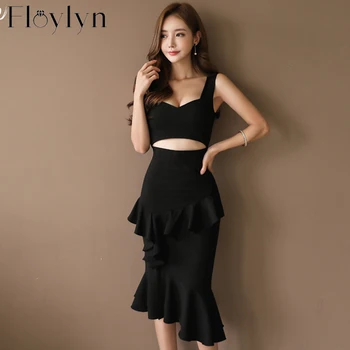 

FLOYLYN Sexy Women Sets 2 Pieces Suits Strap Short Tops and High Waisted Ruffles Skirt Fashion Party Outfits Summer Skirt Suit
