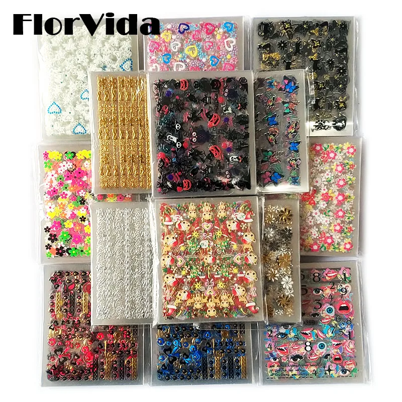 Nail-Art-Stickers Glue Flower-Decals Laser Halloween-Kit Christmas Self-Adhesive Golden