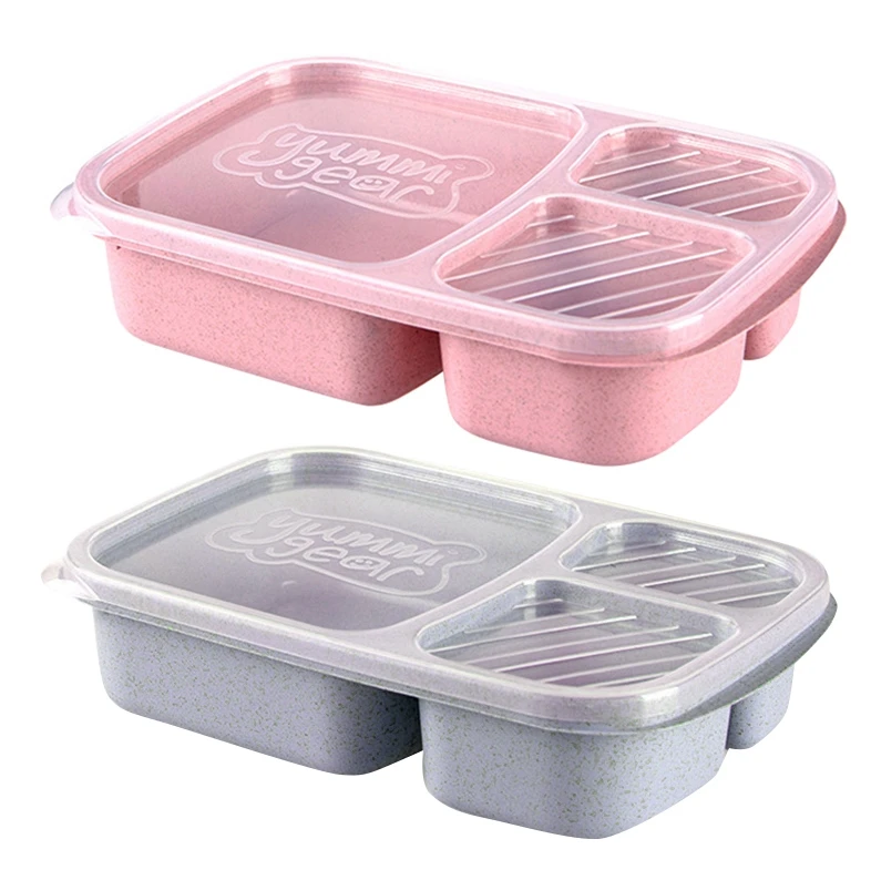 

2 Pcs New Natural Material Lunch Bento Box Food Heated Thermos Container Kitchen Dining Tools - Blue & Pink