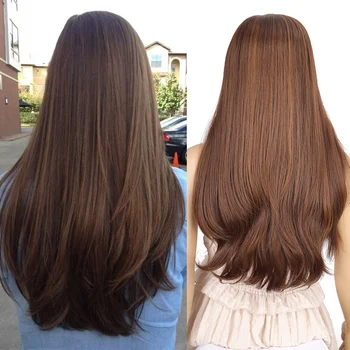 

DI FEI Natural Light Brown Synthetic Straight With Tail Curl Wigs For Women Long Afro Hair African American 24 "Lace Front Wigs